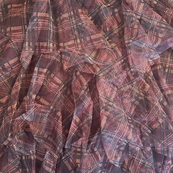 Coffee Mesh Frilly Plaid Pattern Skirt - Picture 5 of 7